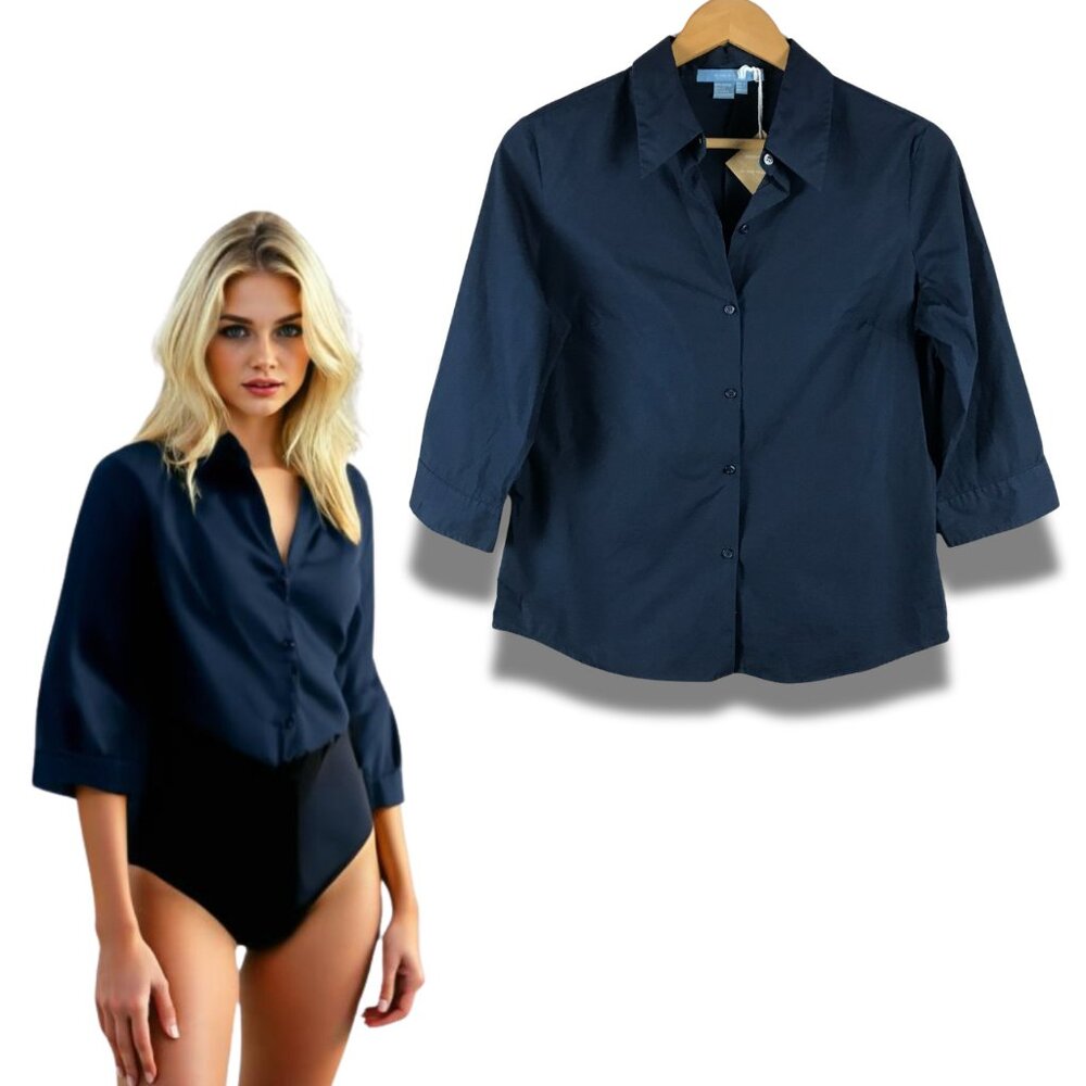 ZARA Basic Women's Navy Blue Button-down Shirt LARGE